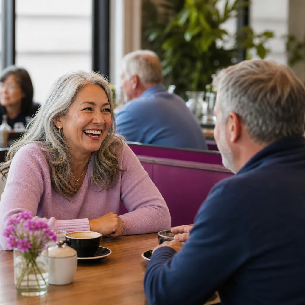 Mature woman reviewing a dating profile privately at home